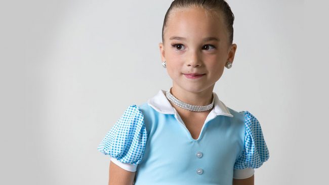 Mini Jazz Custom Dance Costume - Light Blue Waitress Puff Sleeves